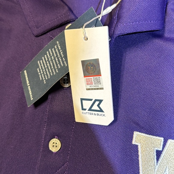 Washington Huskies Cutter & Buck Virtue Eco Pique Recycled Polo - Purple. Size L - Picture 6 of 12